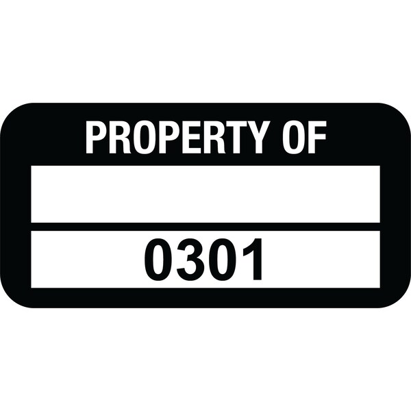 Lustre-Cal PROPERTY OF Label, Polyester Black 1.50in x 0.75in 1 Blank Pad & Serialized 0301-0400, 100PK 253772Pe2K0301 - main